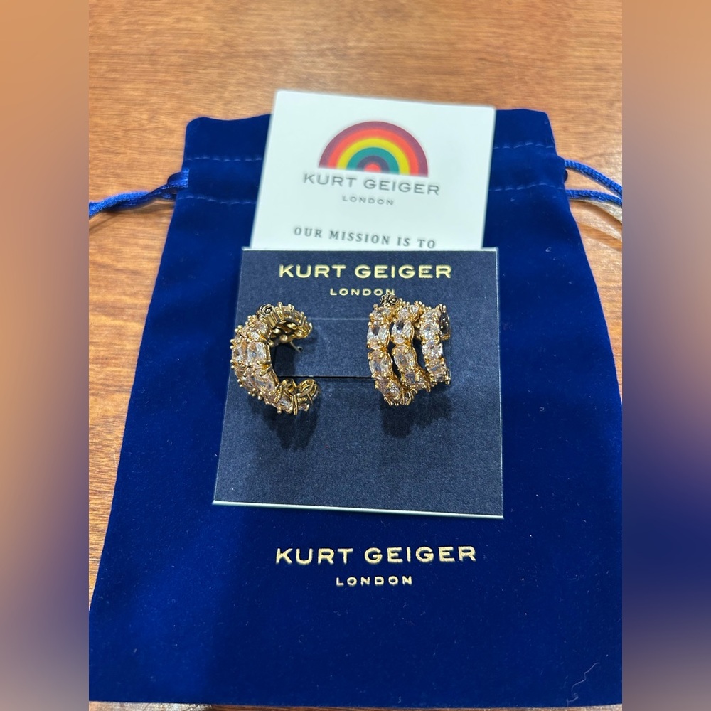 NWT Kurt Geiger Gold and Crystal Earrings stud